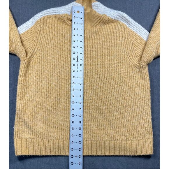 Abercrombie‎ Fitch Mock Neck Stripe Sleeve Sweater Womens XL Yellow Y2K Varsity - Picture 6 of 8